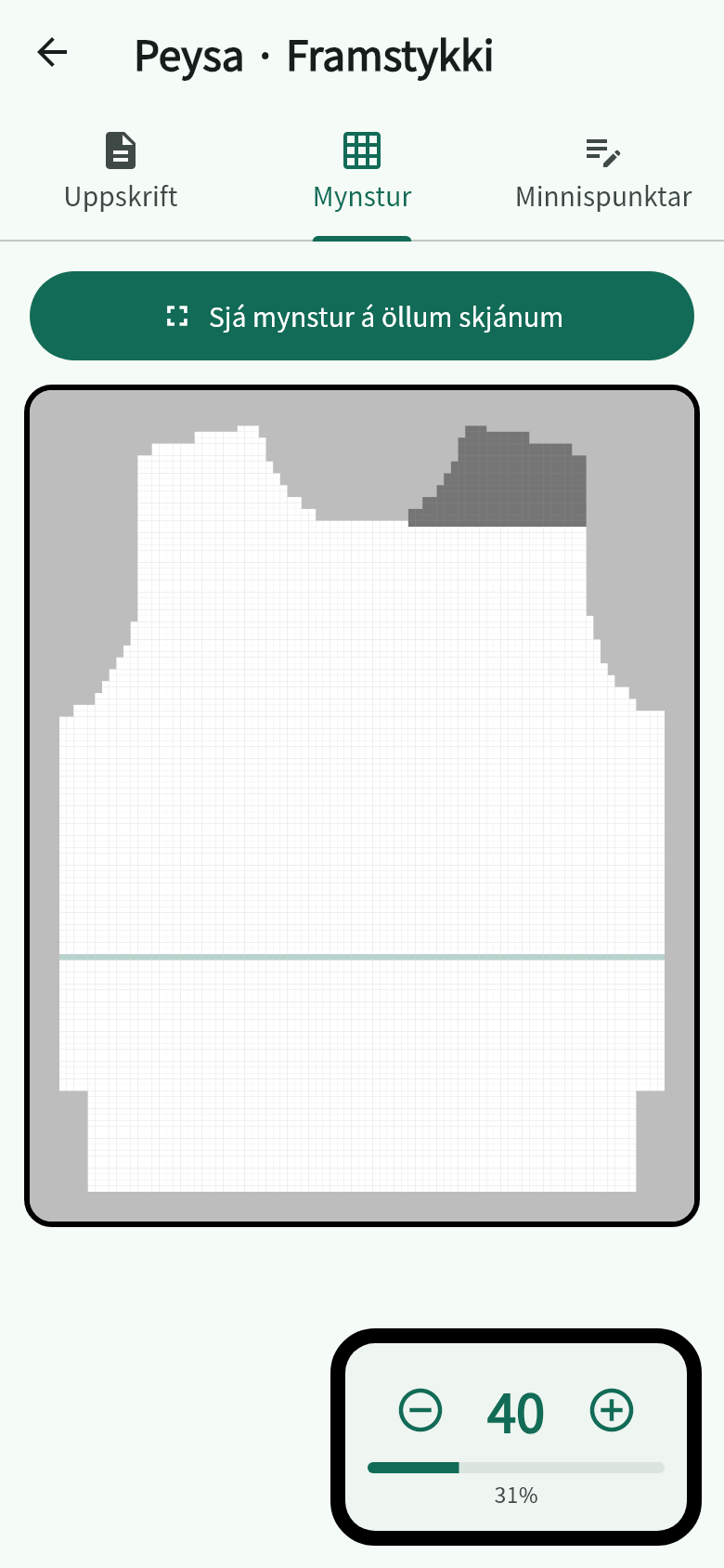 Skjámynd af prjónamynstri í NumKnit
