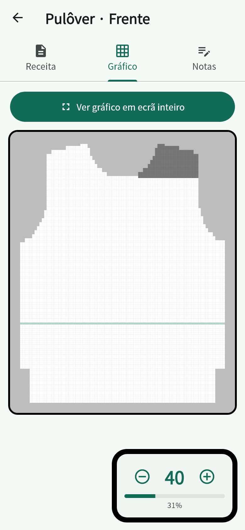Captura de ecrã de um gráfico de tricô no NumKnit